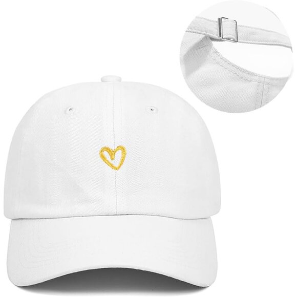Women's Heart White Fashion Baseball Cap Adjustable Strap Back Visor Sports Hat - Picture 4 of 6